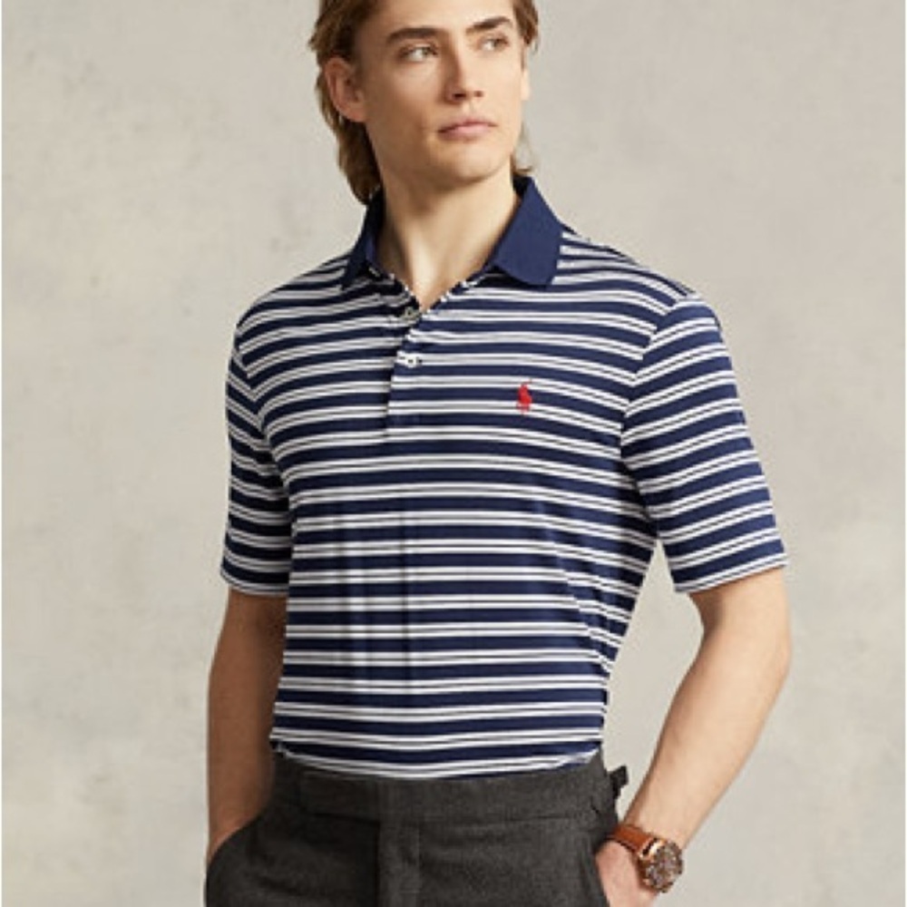 Polo Ralph Lauren Classic Navy and White Striped Polo Shirt- NWT- size small